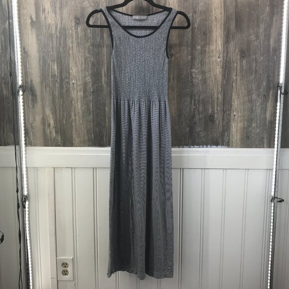 Lark + Gray black & white striped ruched bodice tank maxi dress size XS - Picture 1 of 3